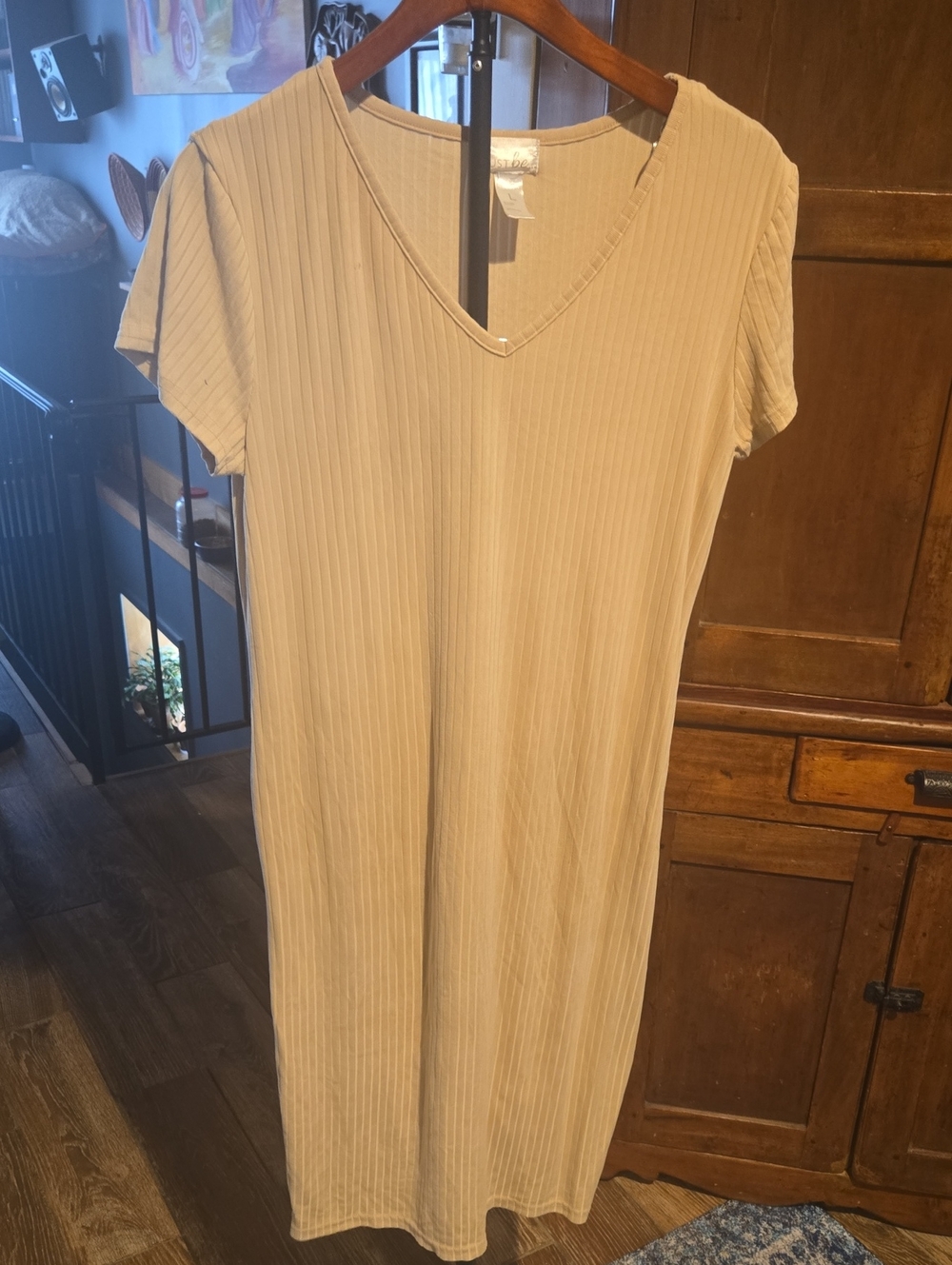 just be Beige Ribbed V-Neck Maxi Dress